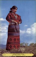 Mount Pleasant Iowa Indian woman in full regalia unused vintage postcard picture