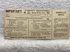 1950s 1906s General Electric Steam Dry Iron F80 Warranty Registration  Vtg picture