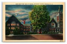 Postcard Night-Time view of Central Methodist Church, Asheville NC linen X16 picture