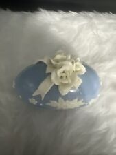 VTG EASTER Porcelain Blue &Ivory Floral Easter Egg Trinket Jewelry Box Vanity picture