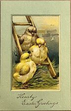 Easter Chicks on a Ladder Antique Postcard 1908 picture