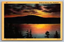 Linen Postcard Sunset Discovery Bay Washington 1932 Olympic Peninsula picture
