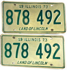 Illinois 1973 License Plate Set Garage Vintage Man Cave 878 492 Collector Decor picture