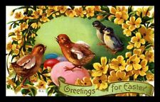 c1910 Easter Baby Chicks Colored Eggs Flowers Greetings for Easter Postcard 5-54 picture