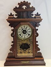 Antique Working 1879 INGRAHAM 'Pansy' 8 Day Victorian Walnut Parlor Mantel ClocK picture