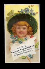 c1890's Trade Card R.C. Hill, Caterer Confectioner Young Girl Green Hat picture