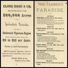 1883 PIPESTONE CITY MINNESOTA CLOSE BROTHERS LAND ADVERTISEMENT BROCHURE picture