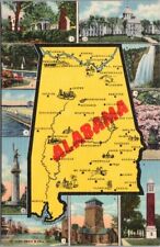 Vintage 1940s ALABAMA Stat Map / Multi-View Greetings Postcard - Curteich Linen picture