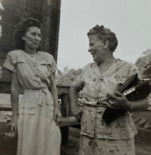 Two Women Talking Hand On Hip B&W Photograph 3.25 x 3.25 picture