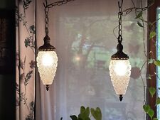 Vintage Double Swag Hanging Chain Lamp Pineapple or Cone Shaped Light Fixture picture