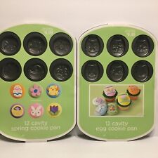 Lot of 2 Wilton 12 Cavity Non-Stick Pan Spring Easter Egg Cookies Mold Bakeware picture