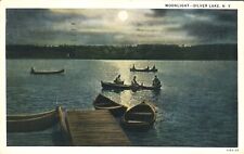 Moonlight over Boats in Silver Lake New York 1941 Postcard picture