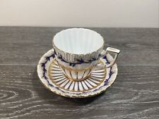 Vintage Royal Chelsea English Bone China Blue & Gold Ribbed Teacup Cup & Saucer picture