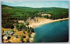 Sebago Lake Maine Nasons Beach Birds Eye View Chrome Cancel WOB Postcard picture