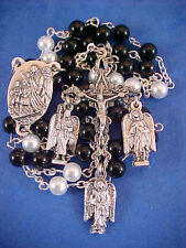 ONYX PEARL Rosary Chaplet HOLY ANGELS GUARDIAN 3 ARCHANGEL Saint St Medals 6mm picture