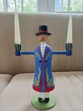Vintage Swedish Handmade Painted Wood Candle Holder - Man picture