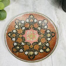 Vintage Enamel Brass Wall Plate Bowl 7” Pakistan Red Gold Black picture