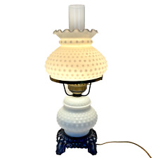 Vintage Fenton Hobnail Milk Glass Hurricane Parlor Lamp Gone With The Wind MCM picture