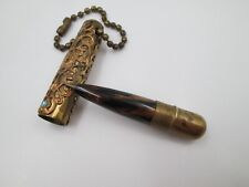 ORNATE PENDANT BALLPOINT PEN.GOLDEN METAL AND COLOURS STONES. MARBLE RARE.1950'S picture