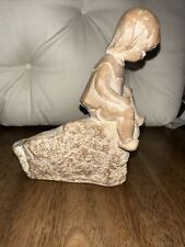 MARTIE STRUBEL BOY GIRL SITTING ONA  ROCK CLAY FIGURINE RODD'S CARDS & GIFTS picture