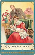 Lords Prayer~Thy Kingdom Come~Parents Adore Baby~Gold~Emb~P Sander~1910 Postcard picture