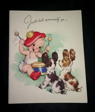 Vtg ©1948 Charles Christian Culp Christmas card Small Stuff baby + dogs, unused picture