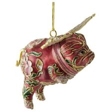 Value Arts Cloisonne Flying Pig Hanging Ornament, Dark Pink, 3.75 Inches picture