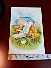Tuck's Postcard Loving Easter Greetings Chicks Under Umbrella ~ Ships Free ~ picture