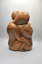 Solid Wood Carved Hugging Couple Man and Woman in an Emotional Embrace 8