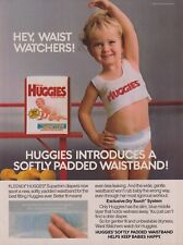 Huggies Diapers Vintage 1989 PRINT AD Cute Toddler Girl in Diaper Exercising picture