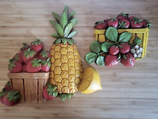 Vtg Mid Century 1965 Dart Plastic Fruit Wall Hangings Kitchy Kitchen Fun picture