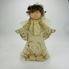 VTG Wooden Angel White Gold Hand Crafted & Painted Holiday Decoration  picture
