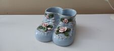 Vintage MCM Blue Porcelain Floral Baby Booties Planter/Trinket Dish Shabby Chic picture