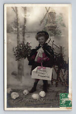 RPPC Young Girl Health Happiness Prosperity French Hand Colored Postcard picture