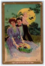 Romance Postcard Couple Cupid Angel When Love Beams From The Moon 1910 Antique picture