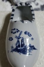 7” Ceramic Planter Dutch Delft Style Shoe Blue White Windmill Good Condition picture