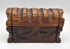 Vintage hand carved Wooden Trinket Box treasure chest decorative wood keepsake picture