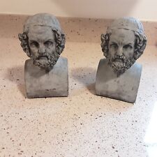 Vintage Homer Bust Cement Bookends Grecian Sculpture ~ 7