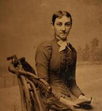 Tintype Photograph Boyish Woman Twig Chair  1900s  PH1a picture
