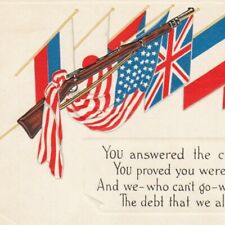 WWI Rifle & Flags You Answered The Call 1919 Patriotic Postcard USA picture
