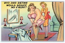 c1930's Fat Woman Who Said Dieting Would Reduce My Figure Vintage Postcard picture