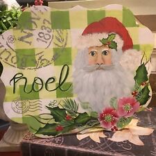 Hand Painted Santa/Noel/Postmarks~1837/1925~Green Checked~Plaque~FREE SHIPPING~ picture