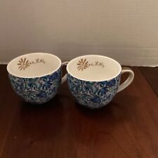 Lilly Pulitzer Blue Floral Lion Cat Tea Coffee Cup Ceramic Mugs Set of Two picture