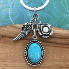 Angel Wing Keyring Keychain Turquoise Pendant Rose Freshwater Pearl Charm picture