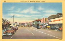 Looking North At Mill Street, Tempe, AZ Linen Postcard. Storefronts. Old Cars picture