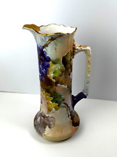 Belleek W Willets Hand Painted Tankard Pitcher Purple Grapes Gold Trim I2 picture