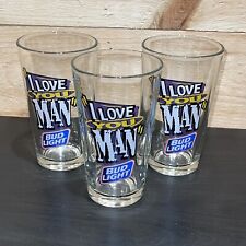 1990s VINTAGE Bud Light I Love You Man Pint Beer Glasses Budweiser Lot Of 3 EUC picture