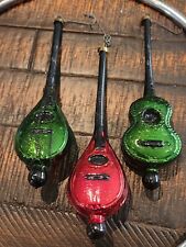 Vintage Mercury Glass Lute x2 & Base Christmas Ornaments Made in West Germany 6