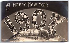 New Year~Large Number 1907 With Lovely Ladies Inside~Farmer Below~Rotograph RPPC picture