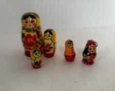 Set of 3 Miniature Traditional Wooden Matryoshka Nesting Dolls & 2 extras picture